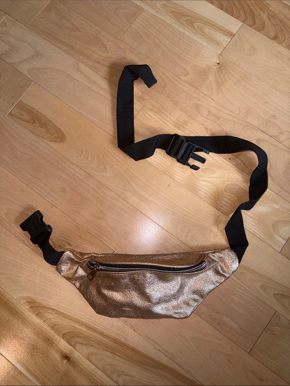 Metallic Rose Gold Waist Bag with Adjustable Black Strap